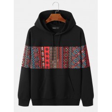 Mens Ethnic Seamless Printed Long Sleeve Hooded Sweatshirts