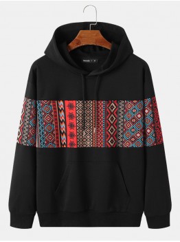 Mens Ethnic Seamless Printed Long Sleeve Hooded Sweatshirts