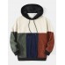 Mens Color Block Ribbed Double Pocket Long Sleeve Hoodies