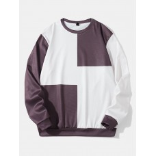 Mens Color Block Crew Neck Preppy Pullover Sweatshirts