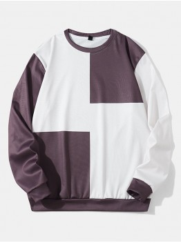 Mens Color Block Crew Neck Preppy Pullover Sweatshirts