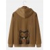 Mens Japanese Cat Letter Printed Long Sleeve Hooded Sweatshirts