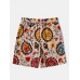 Mens Floral Totem Print Casual Drawstring Waist Shorts