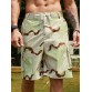 Men Print Multi Pocket Drawstring Mid Length Belted Overalls Shorts