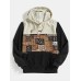 Mens Corduroy Ethnic Printed Buttons Hooded Casual Sweatshirts