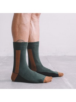 Men Long Socks Dark Green Designer Lines Contrast Color Tube Cotton Socks