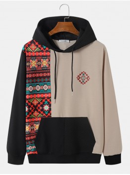 Mens Ethnic Pattern Drawstring Kangaroo Pocket Long Sleeve Hoodies